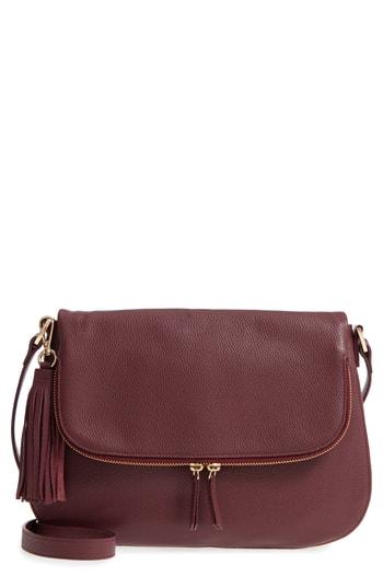 Nordstrom Kara Leather Expandable Crossbody Bag - Burgundy