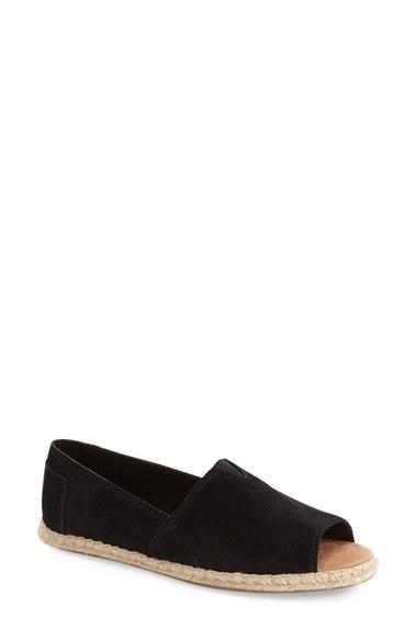 Women's Toms Open Toe Espadrille Slip-on M - Black