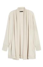 Petite Women's Gibson Cozy Fleece Ribbed Cardigan, Size Regular - Beige