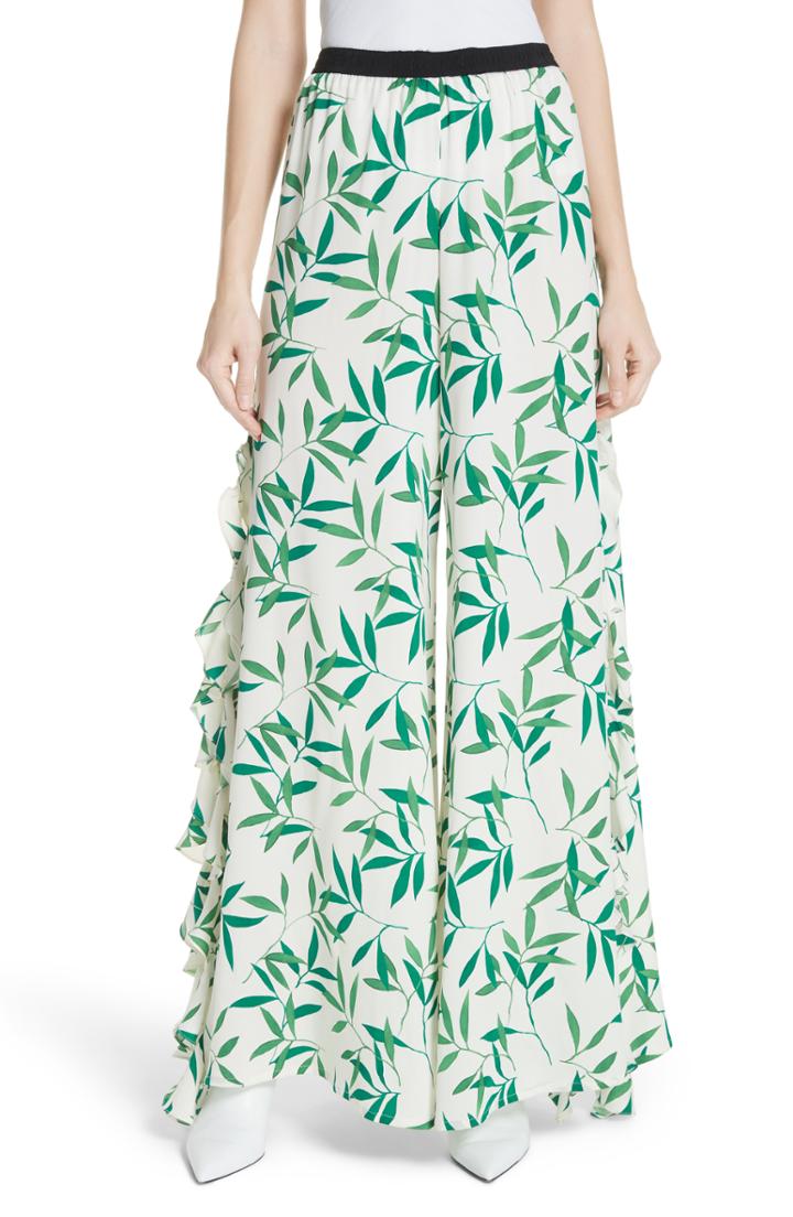 Women's Caroline Constas Ruffle Slit Hem Stretch Pants - White