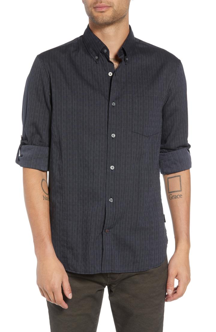 Men's John Varvatos Star Usa Regular Fit Roll Sleeve Sport Shirt, Size - Black