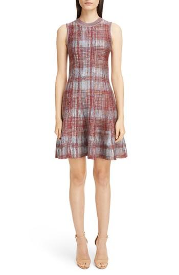 Women's Victoria Beckham Plaid Flare Hem Silk & Wool Dress - Red
