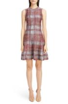 Women's Victoria Beckham Plaid Flare Hem Silk & Wool Dress - Red