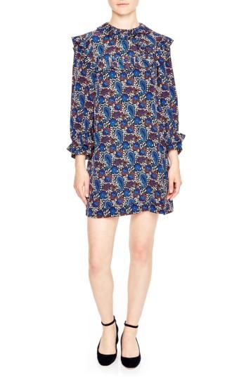 Women's Sandro Paisley Silk Shift Dress - Blue