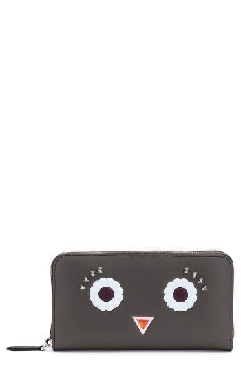 Women's Fendi Faces Leather Zip Around Wallet - Grey