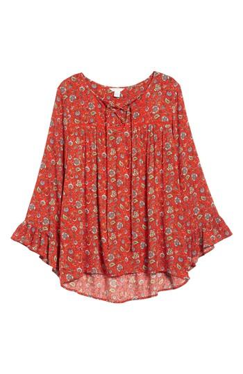 Women's Caslon Floral Print High/low Peasant Blouse, Size - Coral