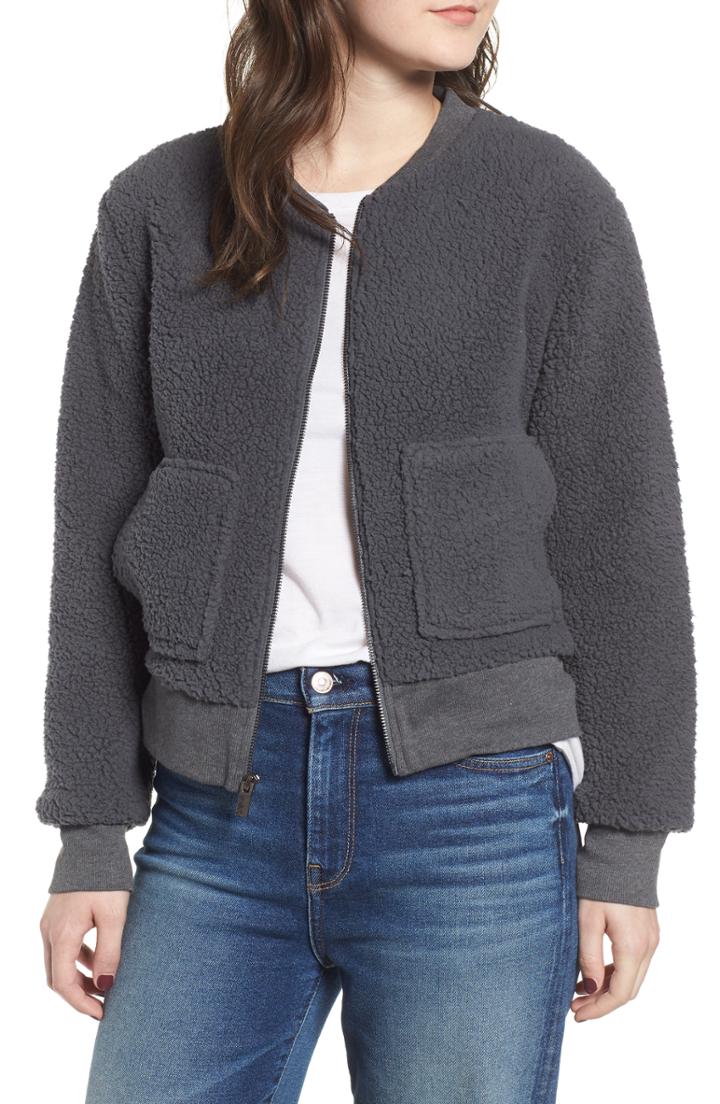 Women's Marc New York Teddy Fleece Bomber Jacket - Green