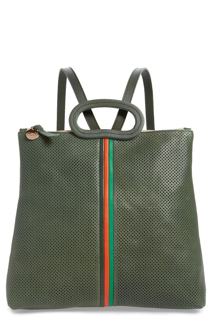 Clare V. Marcelle Perforated Leather Backpack - Green