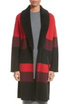 Women's St. John Collection Double Knit Felted Wool Blend Coat With Genuine Shearling Collar - Red