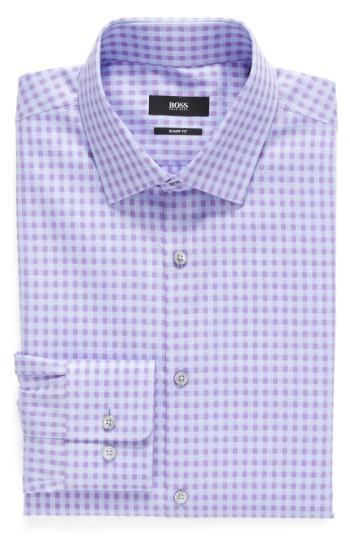 Men's Boss Sharp Fit Check Dress Shirt - R - Purple