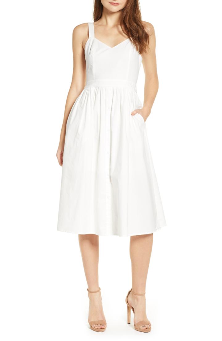 Women's English Factory Poplin Tie Back Midi Dress - White