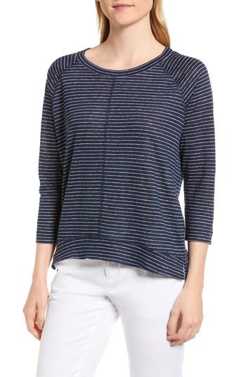 Women's Nordstrom Signature Stripe High/low Linen Top - Blue