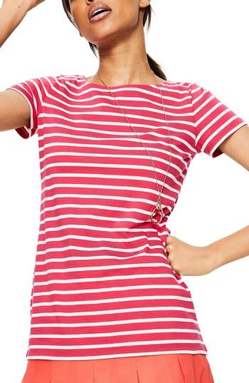 Women's Boden Breton Short Sleeve Stripe Cotton Top - Pink