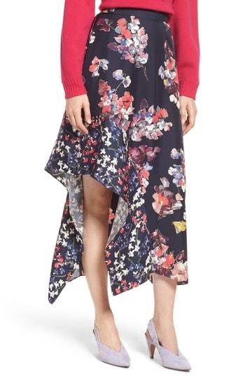 Women's Lewit Asymmetrical Floral Silk Skirt - Blue