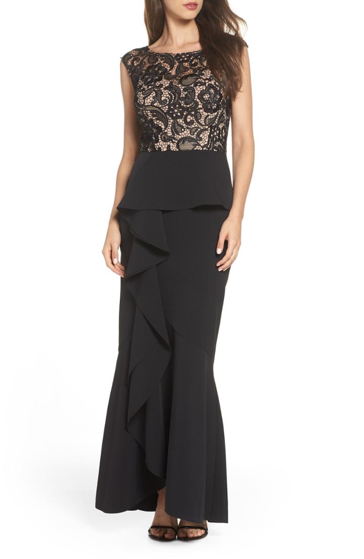 Women's Alex Evenings Ruffle Front Trumpet Gown