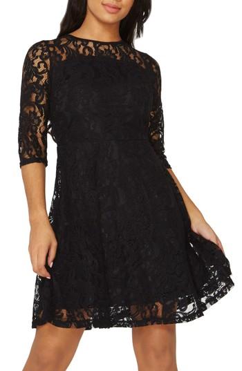 Women's Dorothy Perkins Lace Fit & Flare Dress Us / 8 Uk - Black