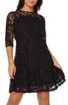 Women's Dorothy Perkins Lace Fit & Flare Dress Us / 8 Uk - Black