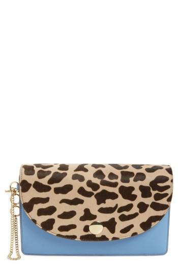 Diane Von Furstenberg Convertible Leather & Genuine Calf Hair Saddle Clutch - Brown