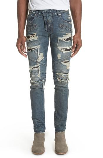 Men's Pierre Balmain Destroyed Biker Jeans - Blue