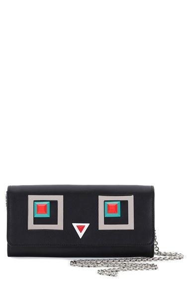 Women's Fendi Geo Faces Calfskin Leather Wallet On A Chain -
