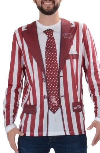 Men's Faux Real College Sports Suit & Tie Costume T-shirt - Blue