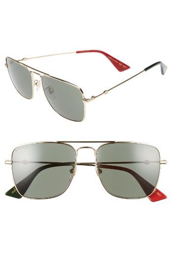 Women's Gucci Caravan 55mm Square Aviator Sunglasses - Ruthenium/ Silver