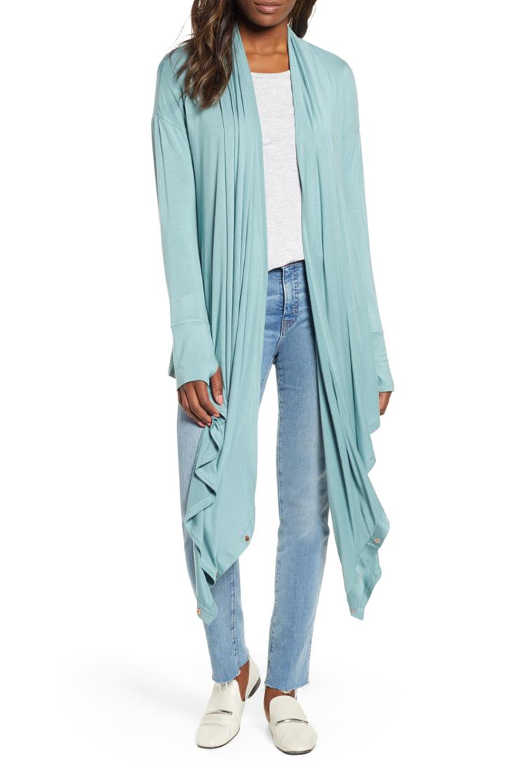 Women's Caslon Off-duty Long Convertible Cardigan, Size - Blue/green