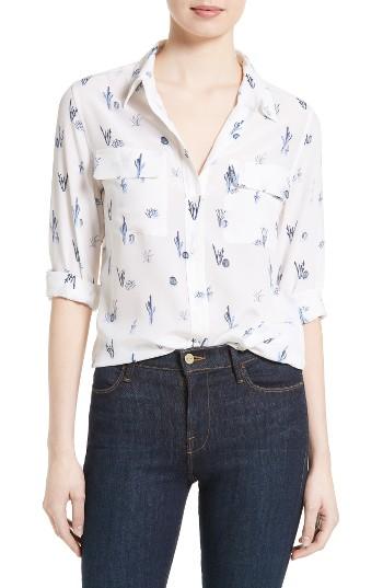 Women's Equipment Slim Signature Cactus Print Silk Shirt - White