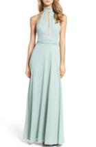 Women's Lulus Ruffle Neck Halter Gown - Green