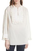 Women's Tory Burch Lizzie Tassel Trim Tunic - White