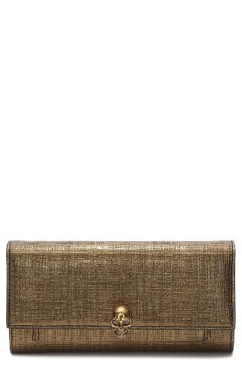 Women's Alexander Mcqueen Calfskin Leather Wallet On A Chain - Metallic