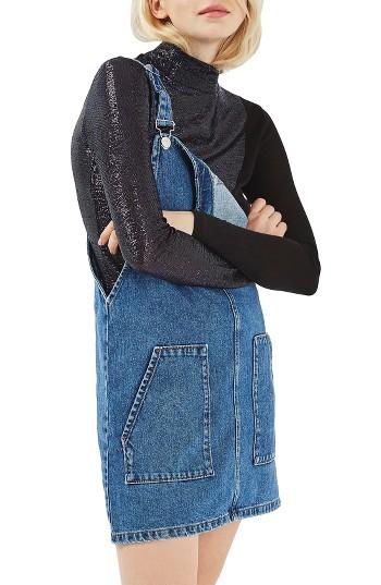 Women's Topshop Denim Pinafore Dress Us (fits Like 6-8) - Blue