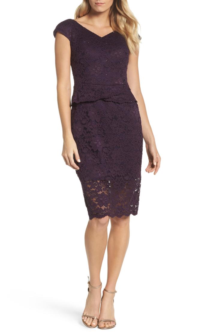 Women's La Femme Embellished Lace Sheath Dress