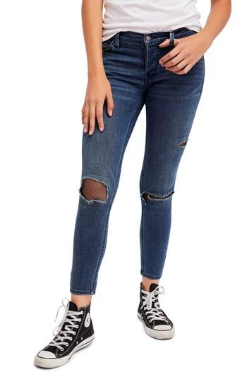 Women's Free People Fishnet Skinny Jeans - Blue