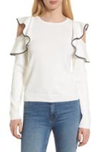 Women's Chelsea28 Ruffle Cold Shoulder Pullover Sweater, Size - White