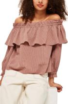 Women's Topshop Stripe Ruffle Bardot Top Us (fits Like 0) - Pink