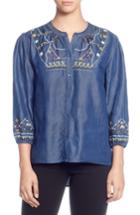 Women's Catherine Catherine Malandrino Embroidered Chambray Top - Blue