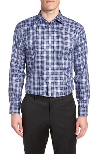 Men's John W. Nordstrom Trim Fit Plaid Dress Shirt .5 - Blue