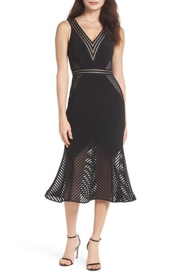 Women's Xscape Illusion Hem Trumpet Dress - Black