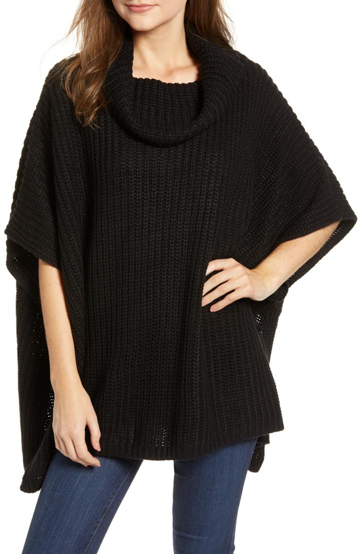 Women's Treasure & Bond Chunky Knit Poncho, Size - Black