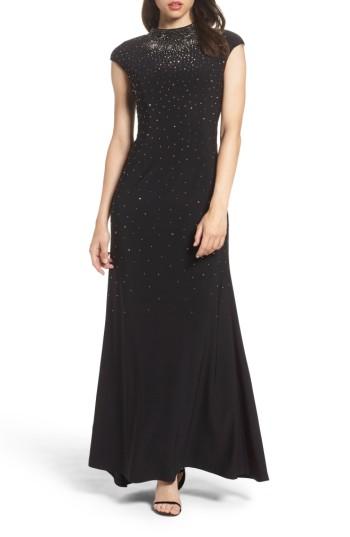 Women's Eliza J Embellished Mock Neck Gown - Black