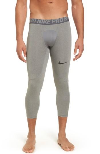 Men's Nike Pro Three Quarter Training Tights, Size - Grey