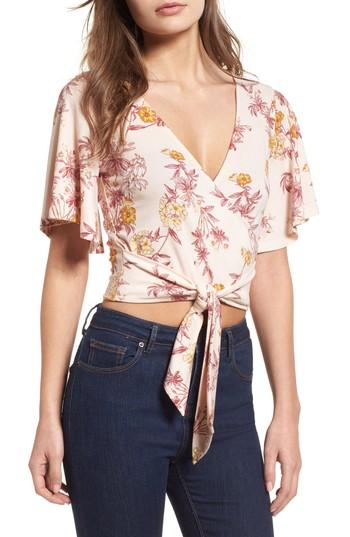 Women's Bp. Tie Front Top, Size - Beige
