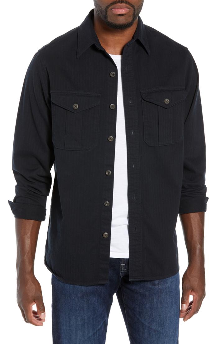 Men's Frye Ryan Regular Fit Herringbone Sport Shirt - Black