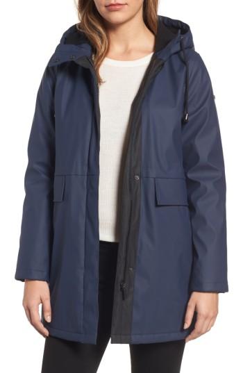 Women's French Connection Zip Front Hooded Slicker - Blue