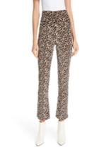 Women's Rebecca Taylor Leopard Print Stretch Velvet Pants - Beige