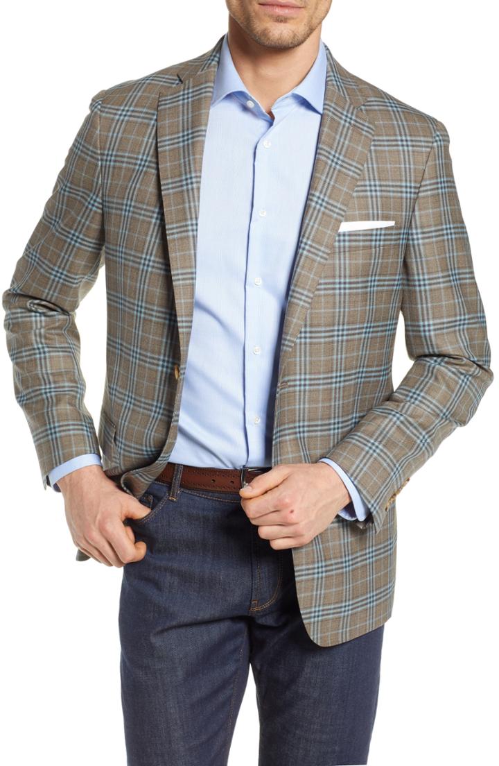 Men's Hart Schaffner Marx New York Classic Fit Plaid Wool Sport Coat R - Brown