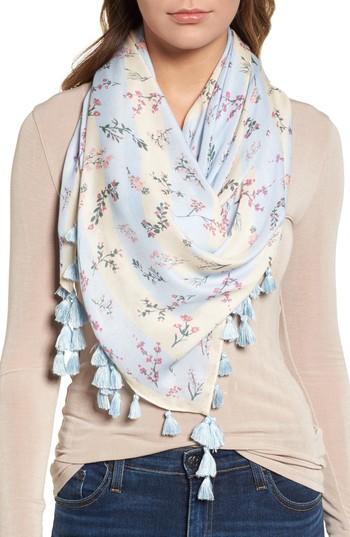 Women's Rebecca Minkoff Pressed Flowers Tassel Scarf, Size - Blue