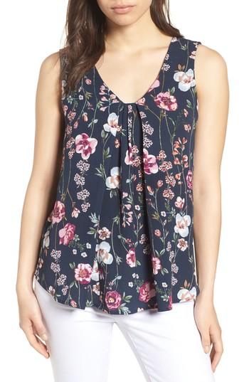 Women's Bobeau Pleat Front Floral Print Tank - Black