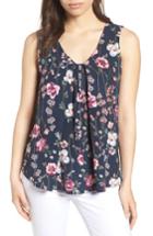 Women's Bobeau Pleat Front Floral Print Tank - Black